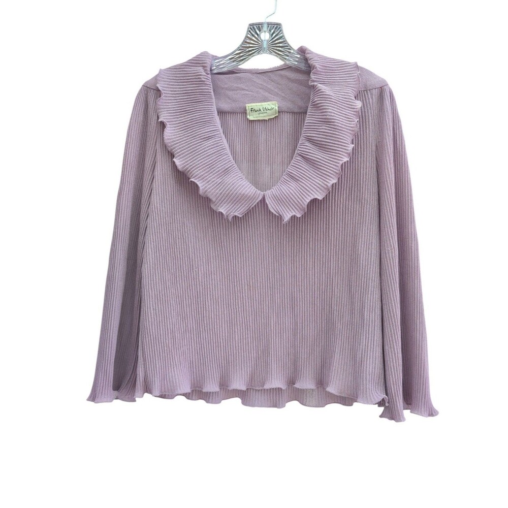 Vintage Frank Usher London Blouse Lilac Purple Pleated Ruffle Collar Cottagecore